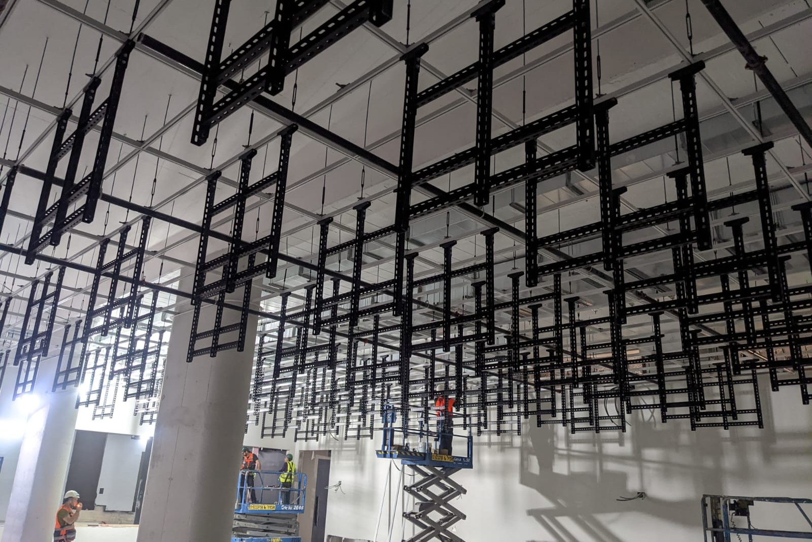 Structural ceiling grid installation in progress